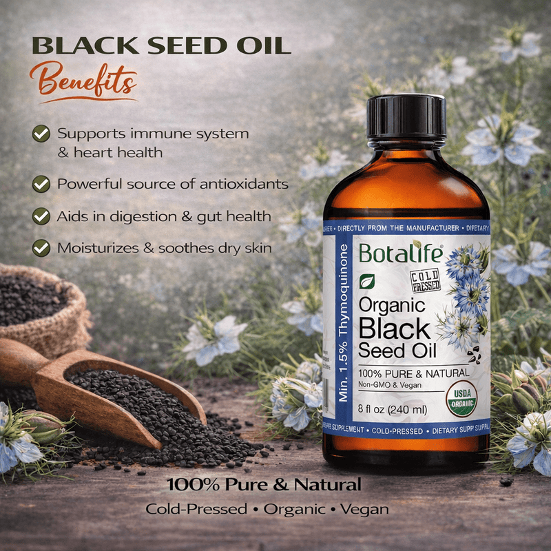 garden of life black seed oil Organic Black Seed Oil (1oz) for Immune Support and Wellness – Botalife USA